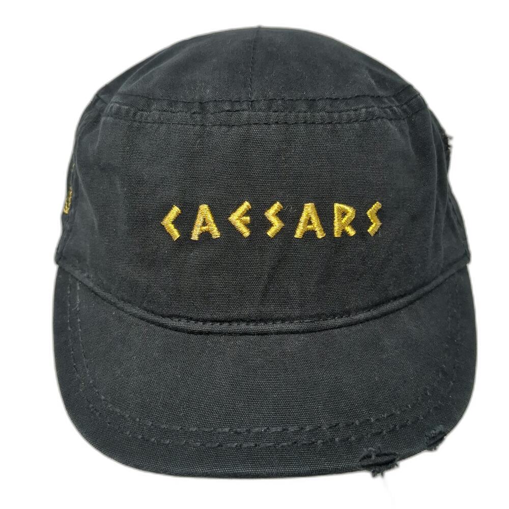 Caesars Black Army Cap One Size Side Zipper Embroidered Strapback Cotton Hat